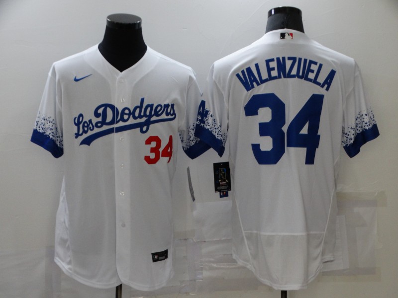 Men Los Angeles Dodgers #34 Valenzuela White City Edition Elite Nike 2021 MLB Jersey->youth mlb jersey->Youth Jersey